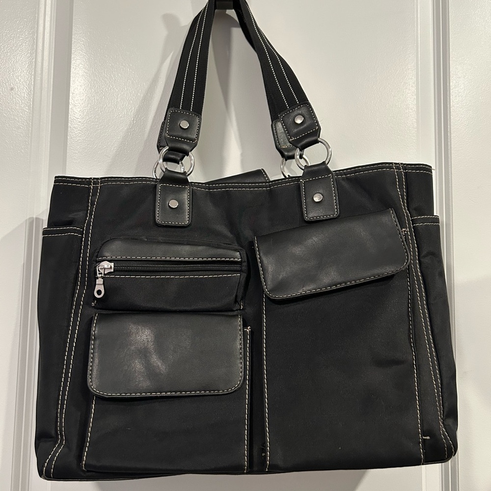 Black Faux Leather Travel Bag